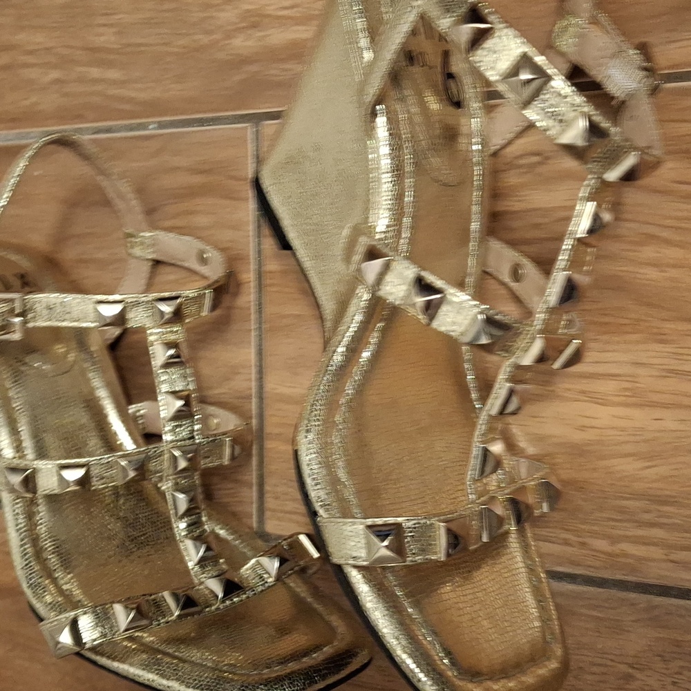 Gold and Brown Studded Heels